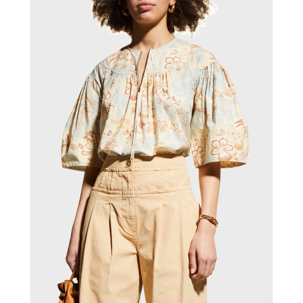 Ulla Johnson Lolana Flared-Sleeve Floral Cotton Top Size 4
